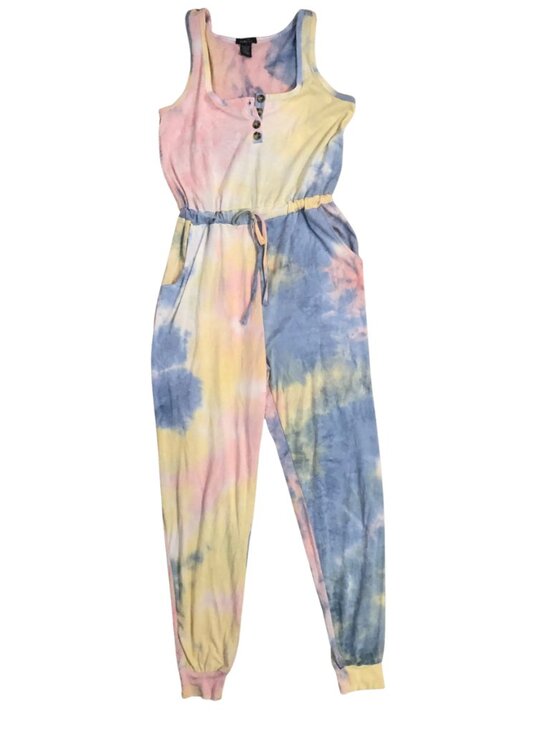 Pants - Tie Dye Pastel Multi Color Comfy Soft Jumpsuit with Tie Waist Pockets size Small